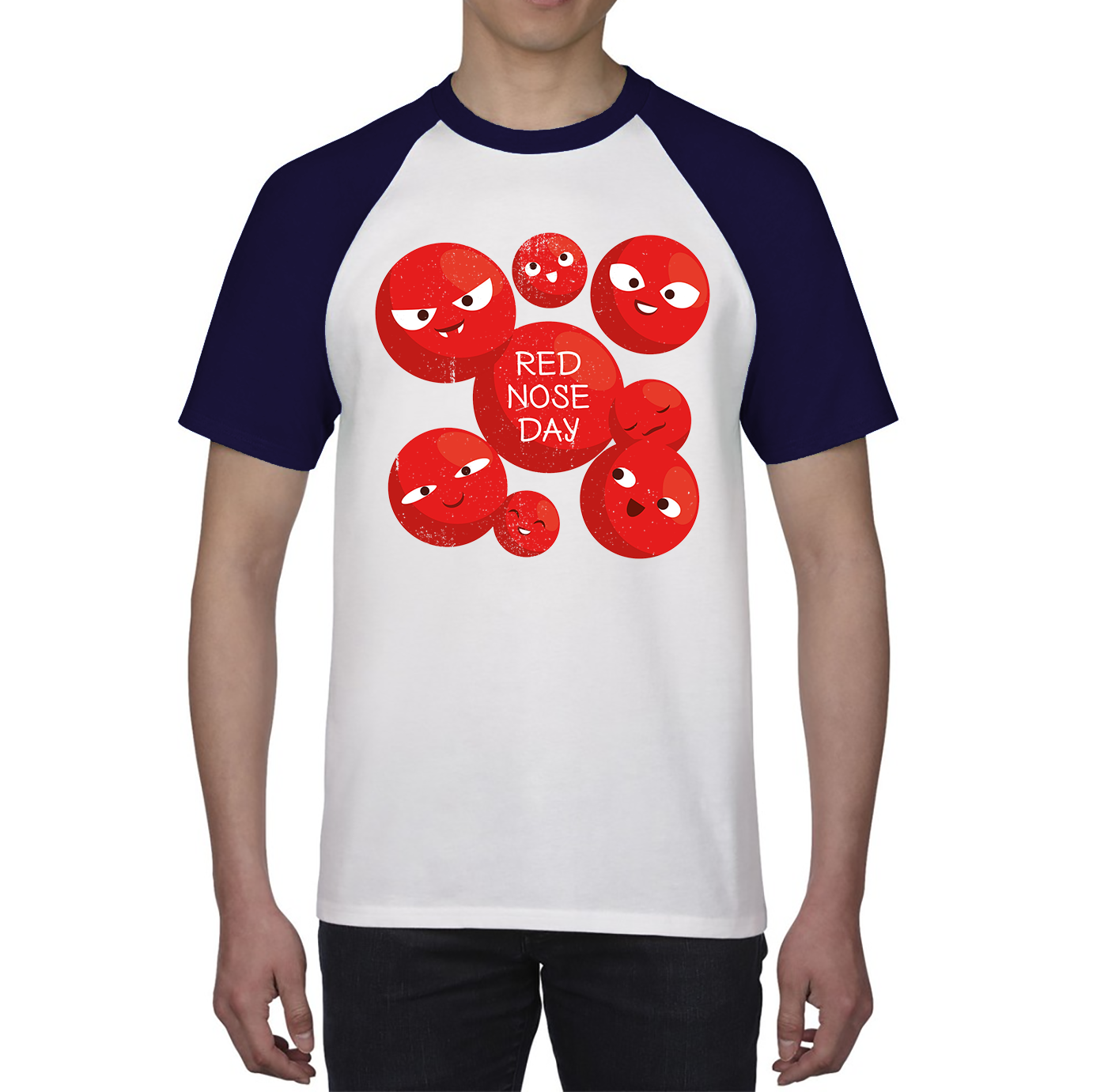 Red Nose Day Funny Noses Baseball T Shirt. 50% Goes To Charity