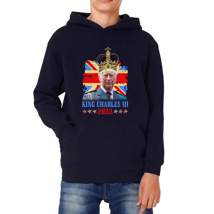 King Charles III King Of Britain UK flag Royal King Lover Union Jack Crown Kids Hoodie