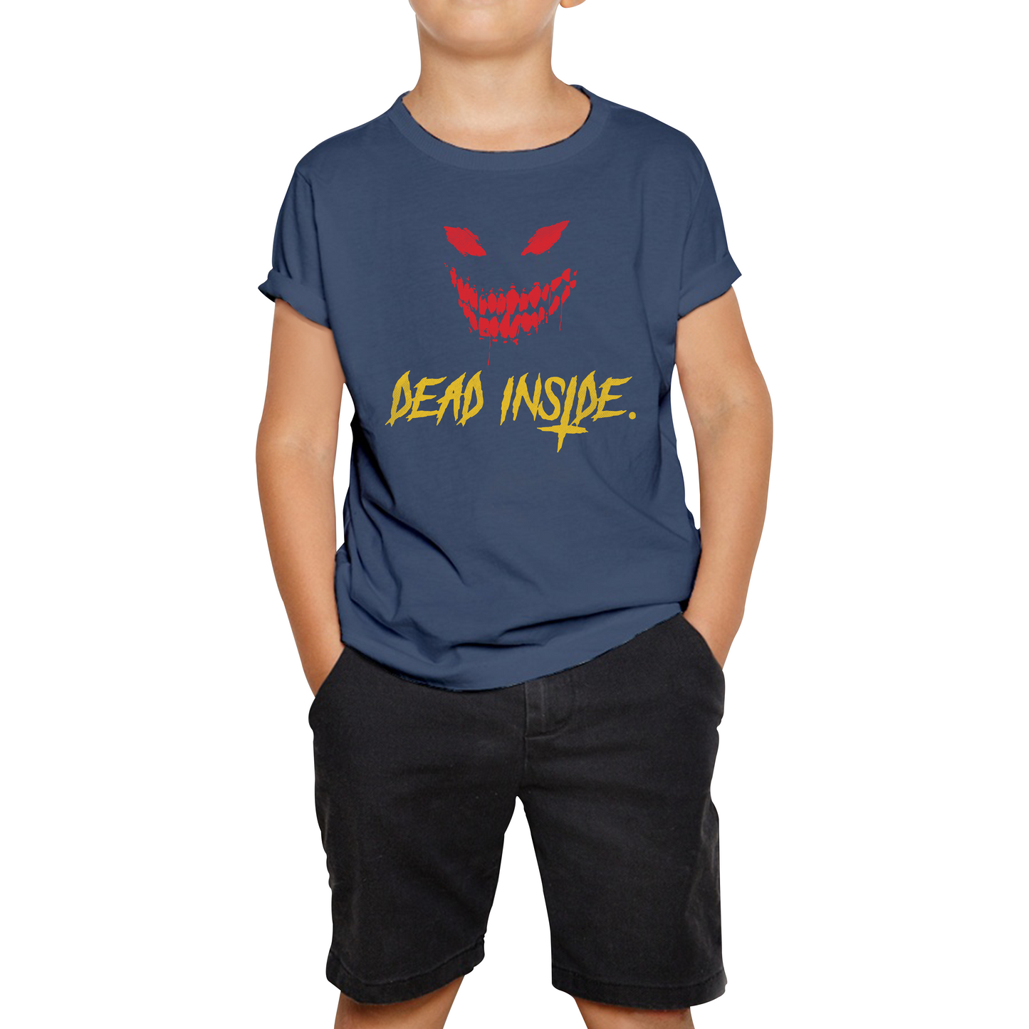 Dead Inside Scary and Horror Face Scary Skull Face Kids Tee