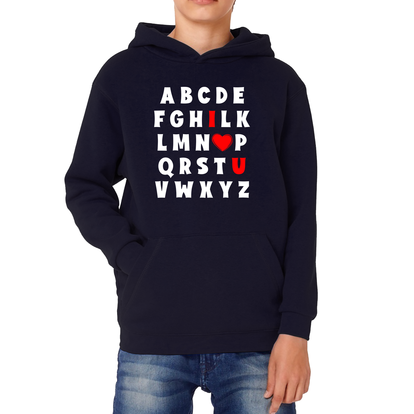 I Love You In Alphabet ABC Valentine's Day English Alphabet I Love You Kids Hoodie