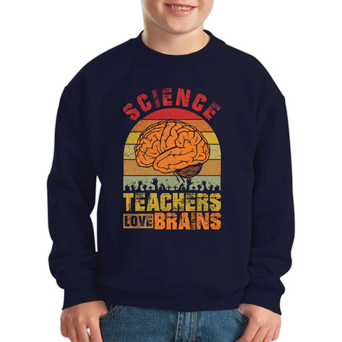 Science Teachers Loves Brains Jumper Funny Vintage Zombies Scientific Joke Spooky Gift Kids Sweatshirt