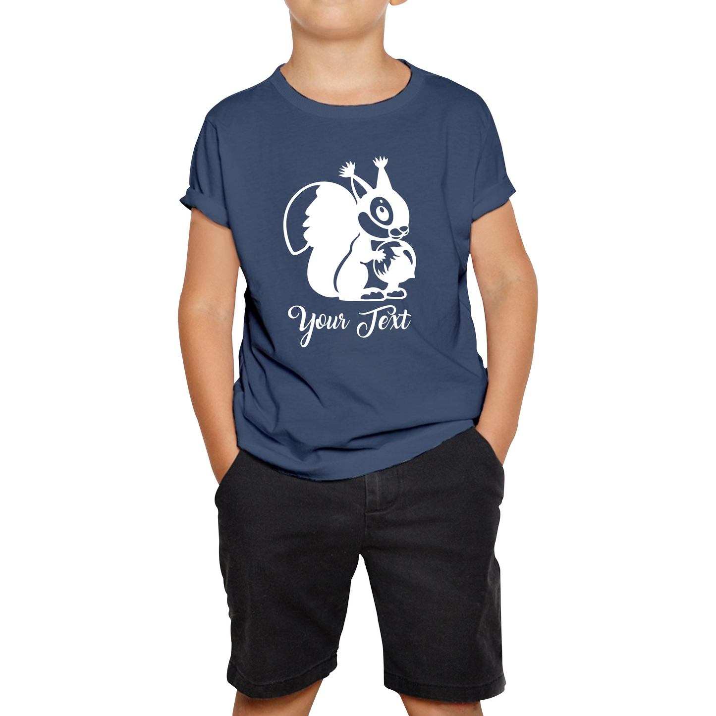 Personalised Cartoon Squirrel Holding Acorn Your Name Cute Squirrel Animal Kids Tee