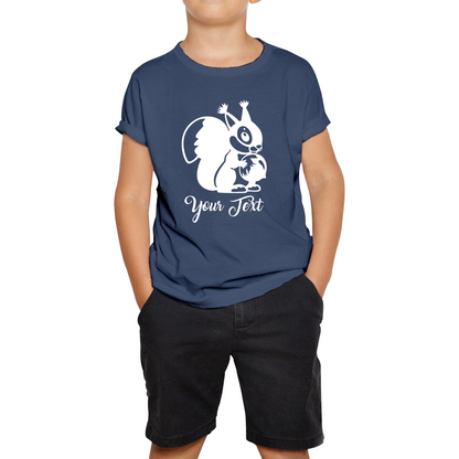 Personalised Cartoon Squirrel Holding Acorn Your Name Cute Squirrel Animal Kids Tee