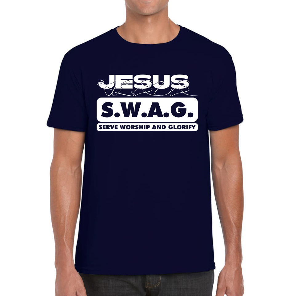 Jesus SWAG Serve Worship and Glorify Faith Religious Christian Jesus Swag Mens Tee Top