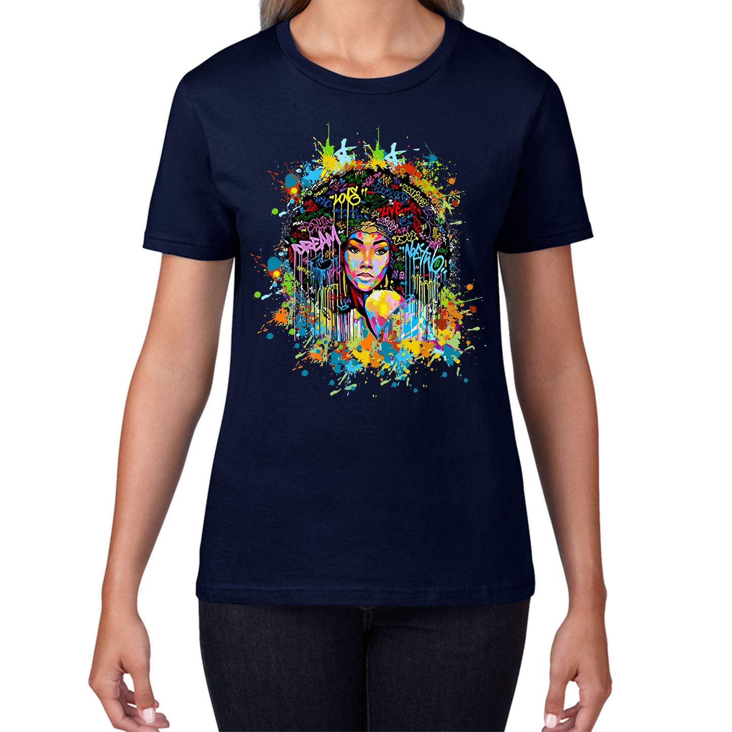 Modern Art Explosive Afro Hairstyle African Women Ladies T Shirt