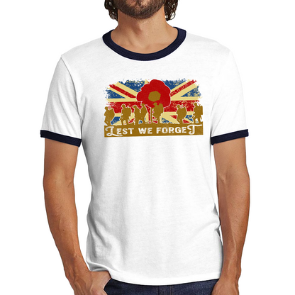 Lest We Forget Poppy Anzac Day Ringer T Shirt