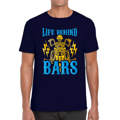 Life Behind Bars Biker Cool Motorbike Motorcycle Lover Funny Mens Tee Top