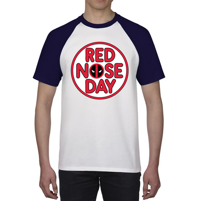 Deadpool Red Nose Day Baseball T Shirt. 50% Goes To Charity