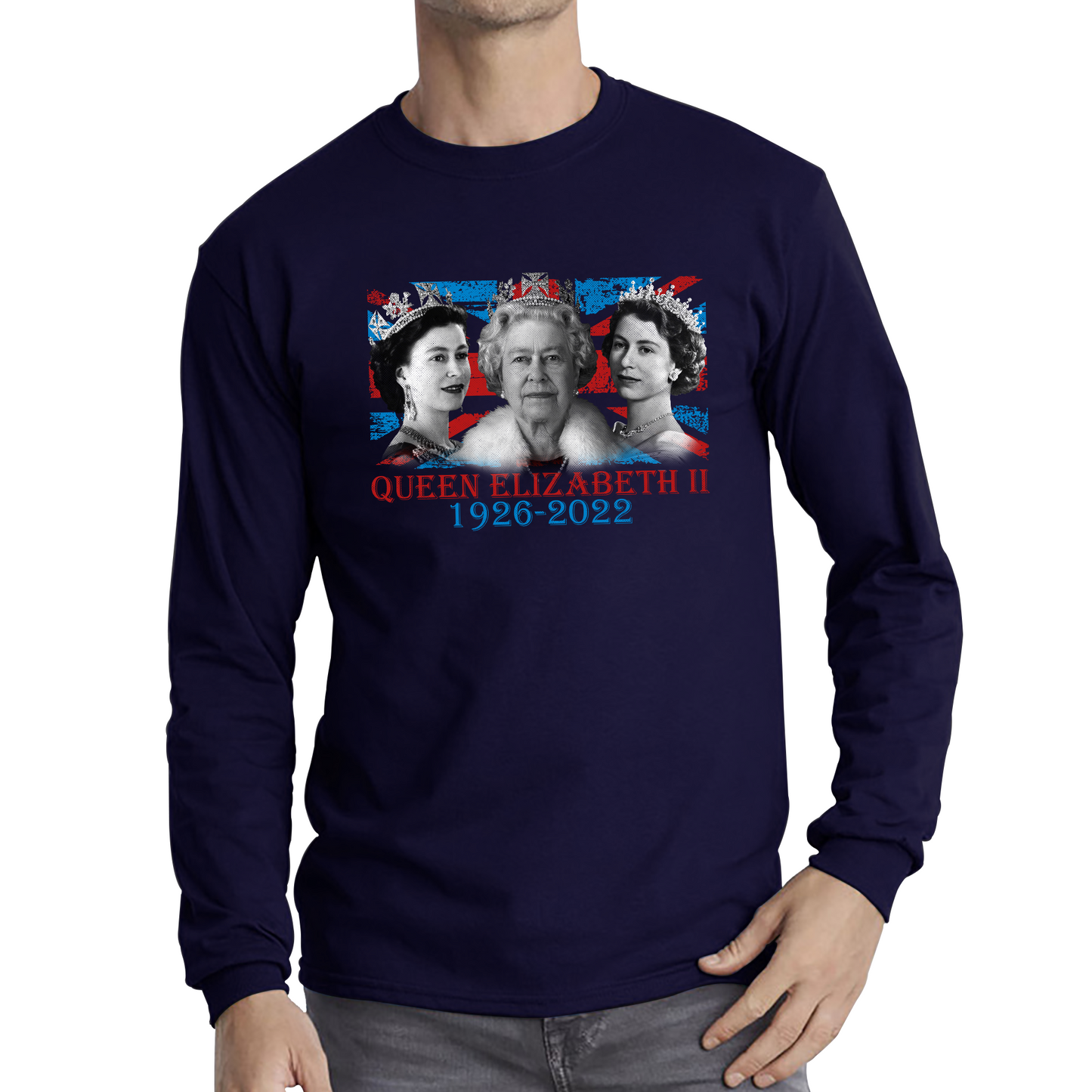 Queen Elizabeth II Union Jack British Uk Flag Royal Highness Queen Pass Away Long Sleeve T Shirt