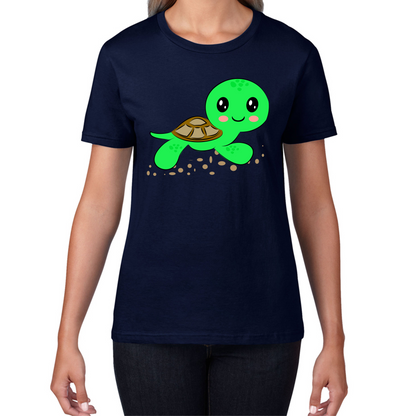 Swimming Cartoon Turtle, Funny Cute Little Sea Turtle Womens Tee Top