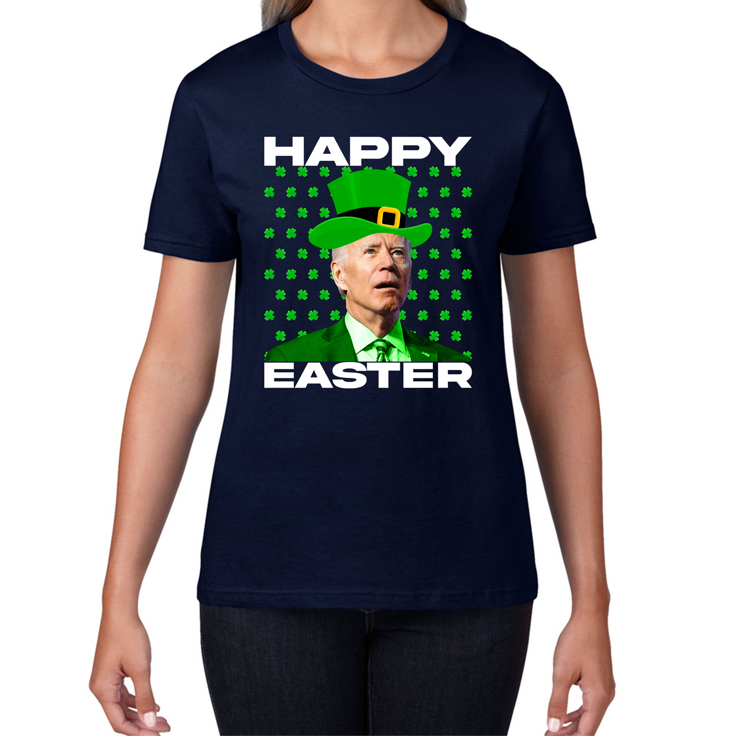 Happy Easter Confused Biden St Patricks Day Meme Joe Biden Shamrock Funny Irish Womens Tee Top