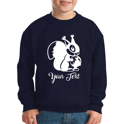 Personalised Cartoon Squirrel Holding Acorn Your Name Cute Squirrel Animal Kids Jumper