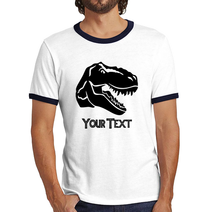 Personalised Dinosaur T-Rex Roaring Face Your Text Tyrannosaurus Rex Dino Ringer T Shirt