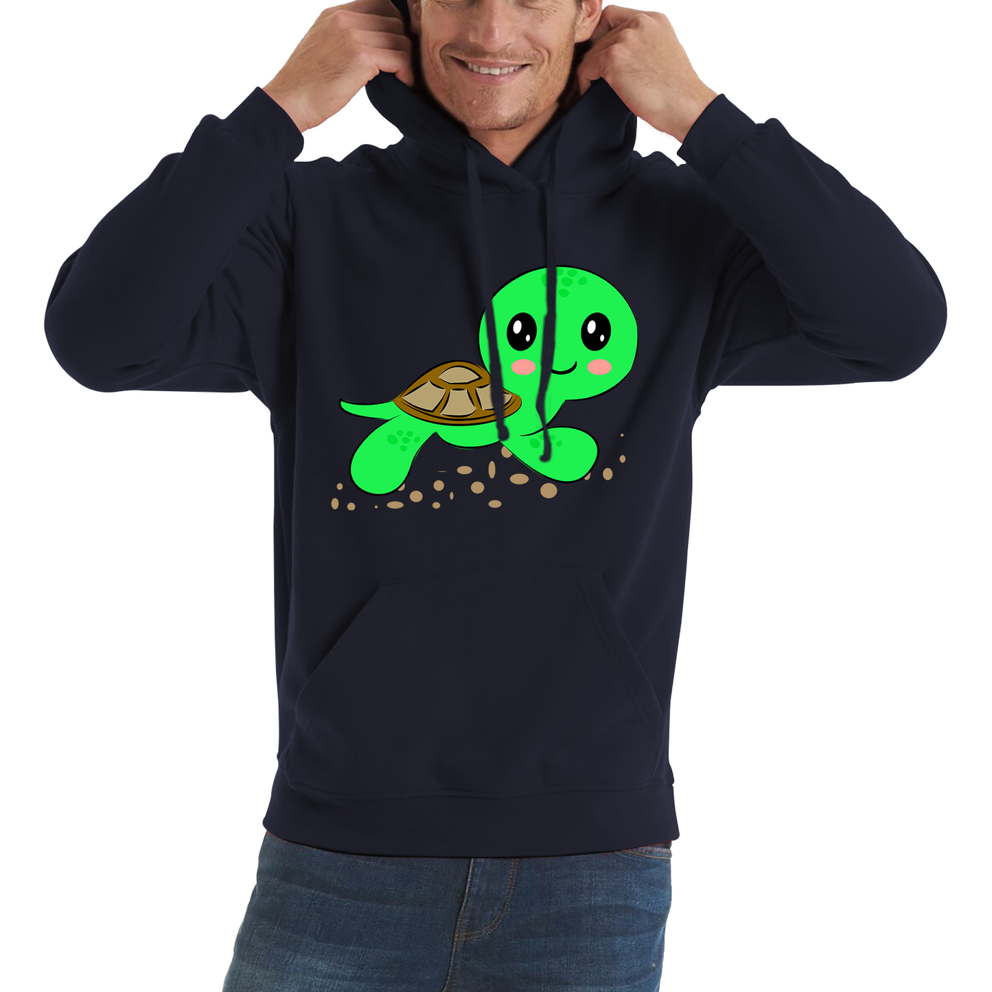 Swimming Cartoon Turtle, Funny Cute Little Sea Turtle Unisex Hoodie