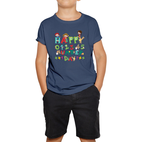 Happy Numbers Day Colourful Cartoon Numbers Day Maths Day School Charity Day Kids Tee