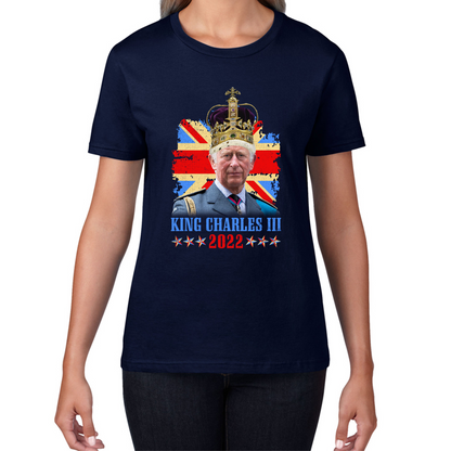 King Charles III King Of Britain UK flag Royal King Lover Union Jack Crown Womens Tee Top