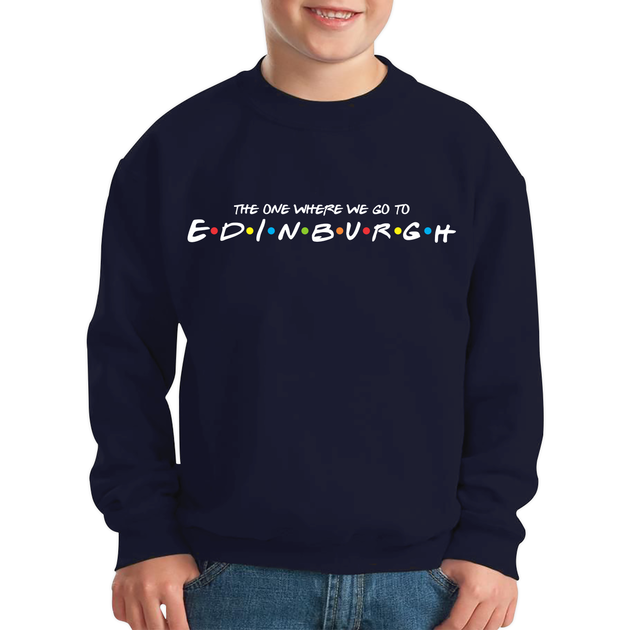 The One Where We Go To Edinburgh Inspired By Friends Spoof Capital Of Scotland Kids Jumper