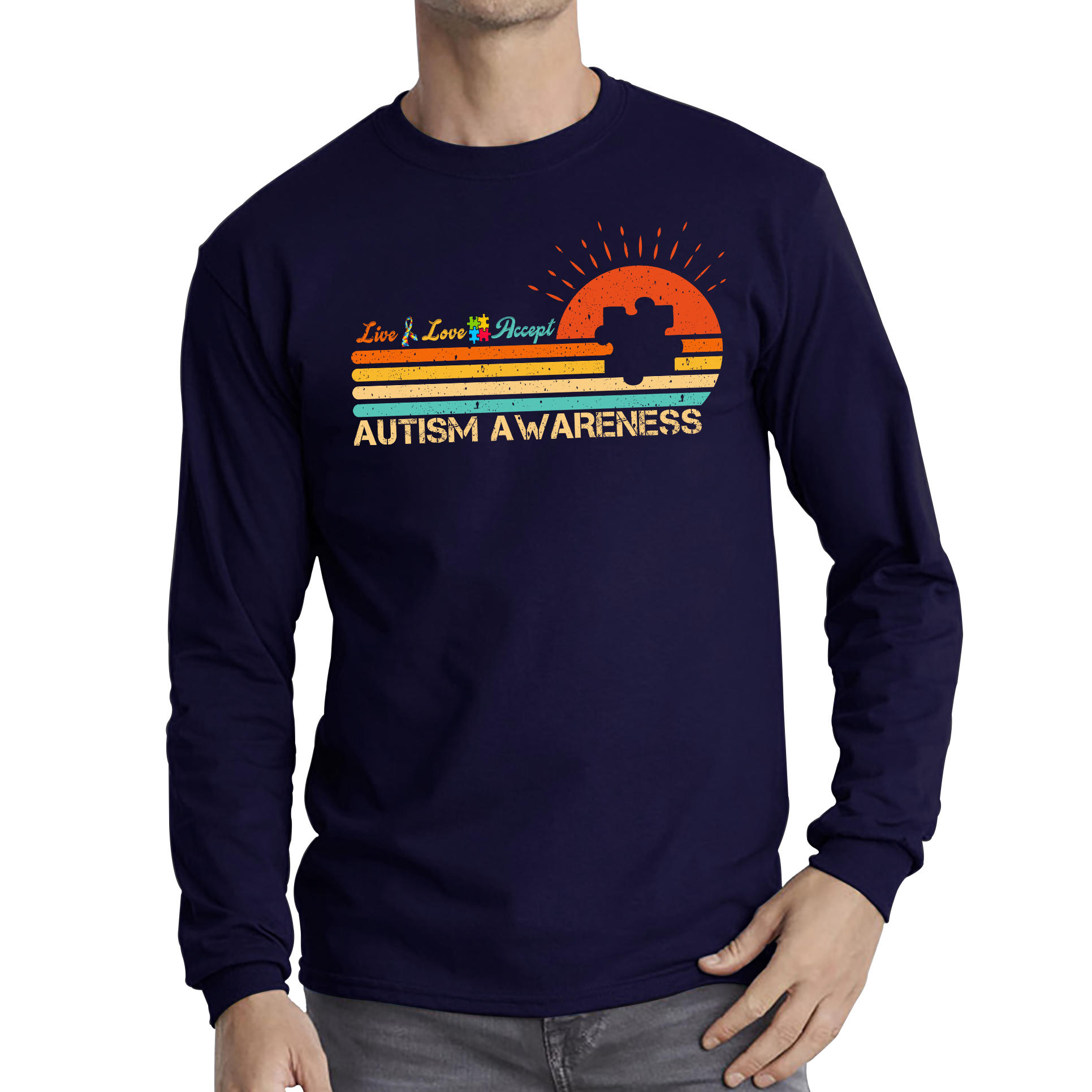 Live Love Accept Vintage Retro Autism Awareness T Shirt