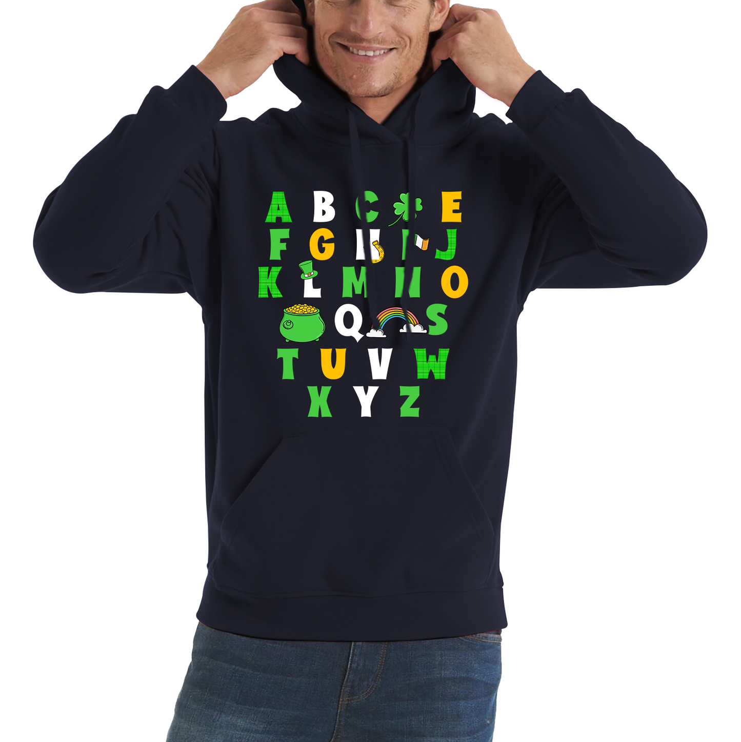 St Patrick's Day Alphabet Letters Alphabet A - Z Shamrock Alphabet St Paddy's Letters Unisex Hoodie