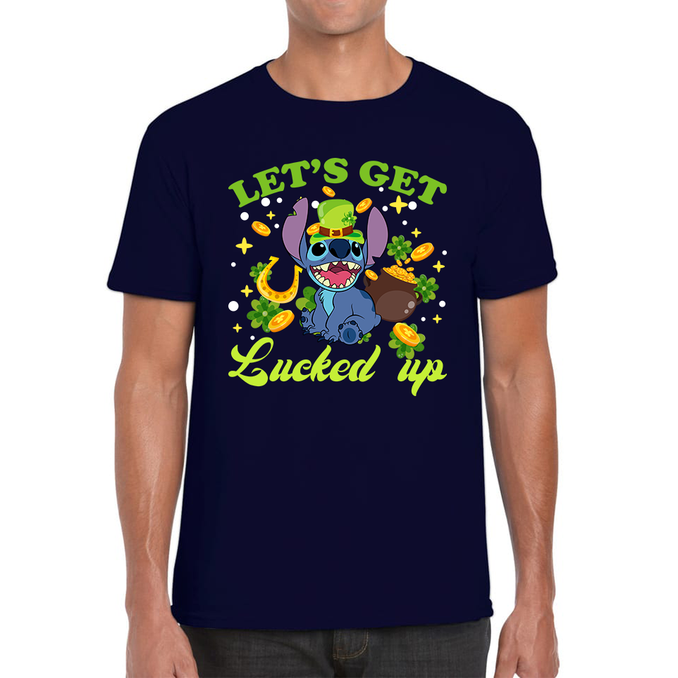 Let's Get Lucked Up Stitch Leprechaun Funny Cartoon St Patrick's Day Irish Festival Mens Tee Top