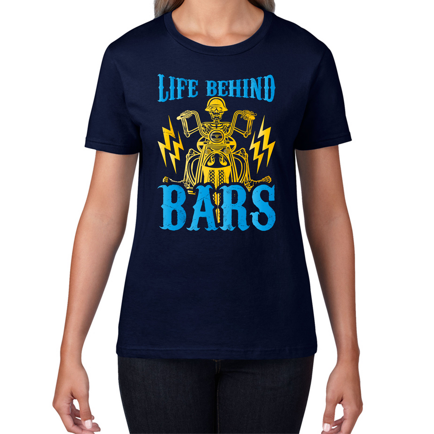 Life Behind Bars Biker Cool Motorbike Motorcycle Lover Funny Womens Tee Top