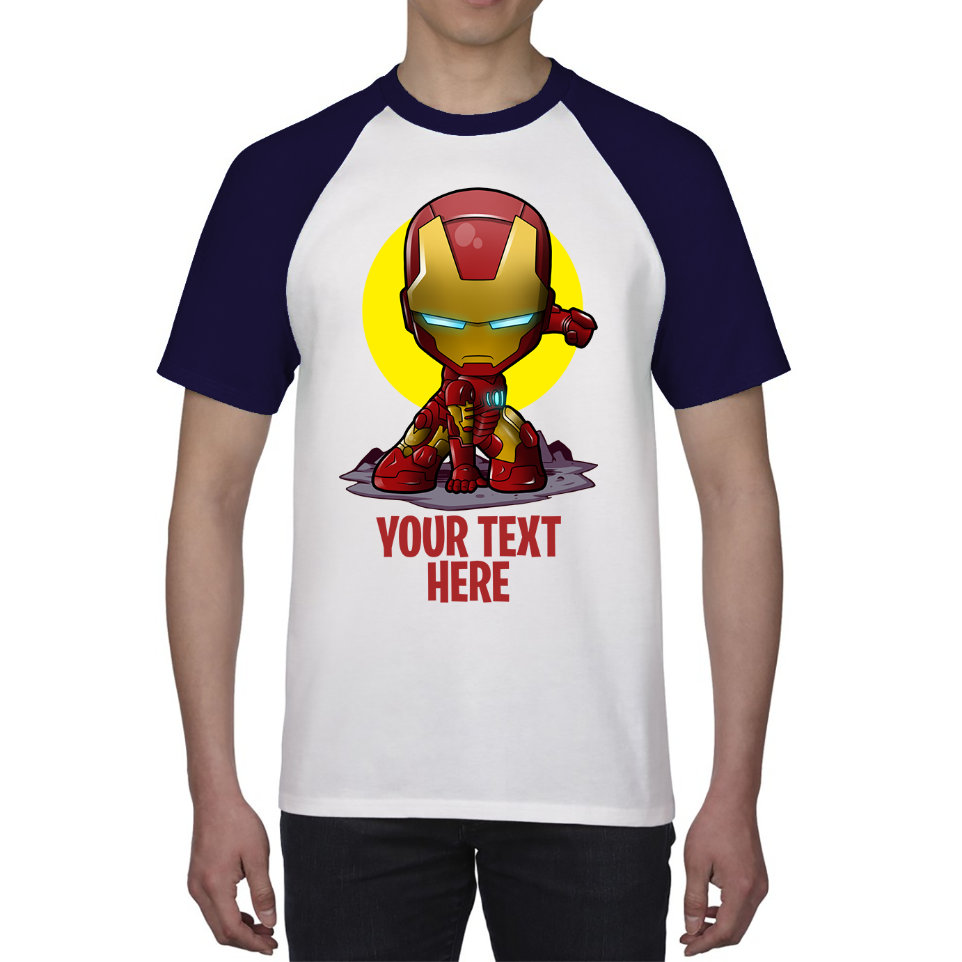 Personalised Your Text Iron Man Shirt DC Comic Superhero Birthday Gift Baseball T Shirt