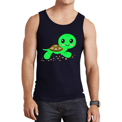 Swimming Cartoon Turtle, Funny Cute Little Sea Turtle Tank Top