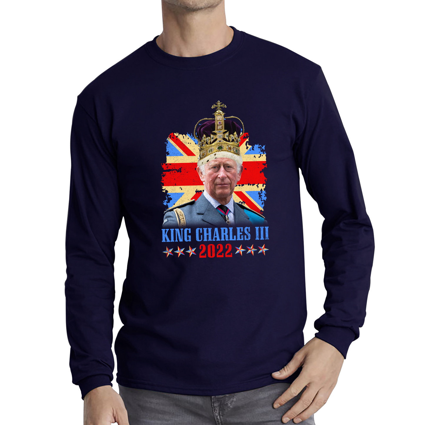 King Charles III King Of Britain UK flag Royal King Lover Union Jack Crown Long Sleeve T Shirt