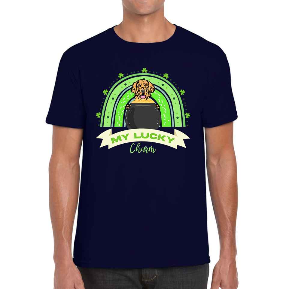 Golden Retriever Dog My Lucky Charm St. Patrick's Day Puppy Animal Pet Dog Lovers St Pattys Day Irish Festive Mens Tee Top