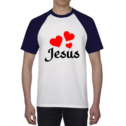 Love Jesus Hearts Jesus Christ Christians Religious Spirituality Believe Baseball T Shirt