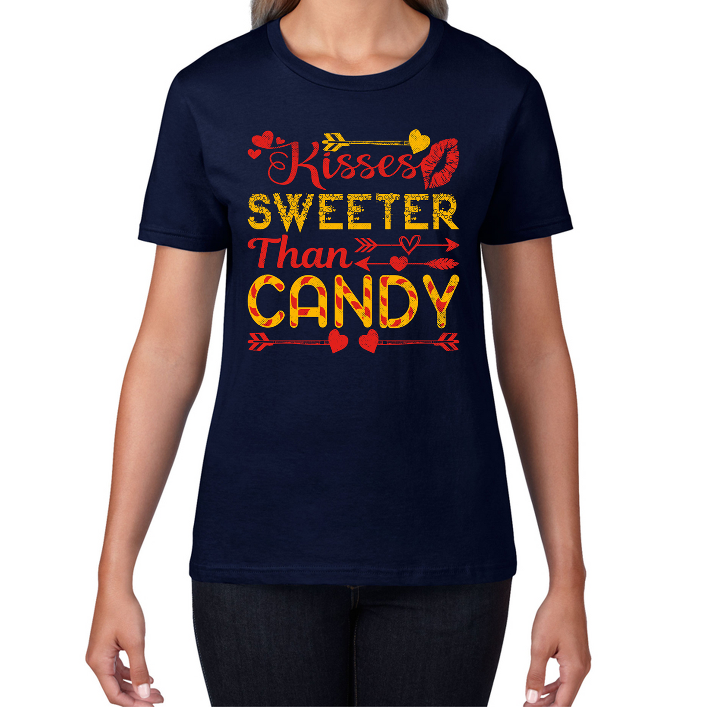 Kisses Sweeter Than Candy Happy Valentine's Day Candies Funny Valentine Lover Womens Tee Top