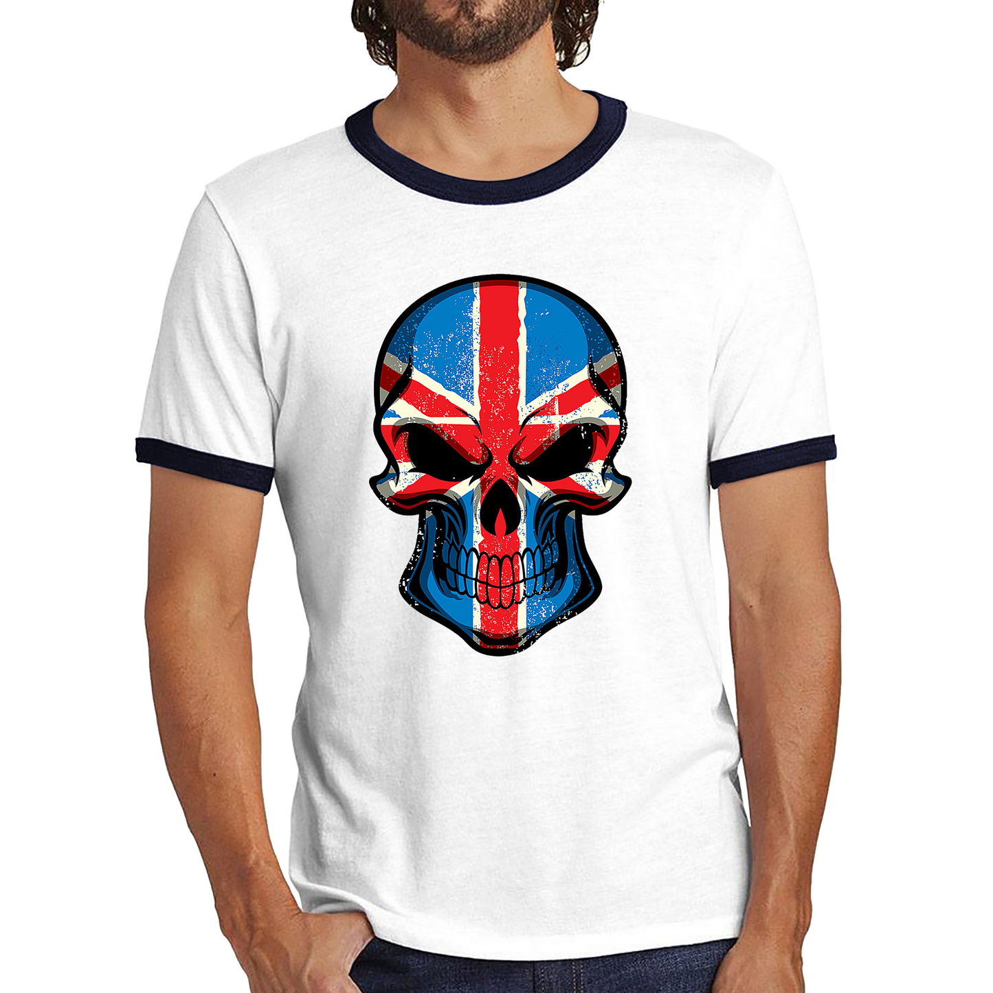 United Kingdom Skull Face Flag Shirt British National Day Great Britain Royal Country Bikers Ringer T Shirt