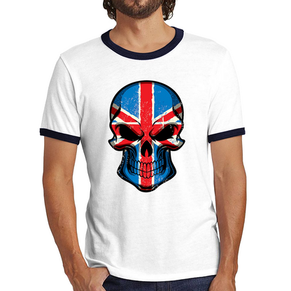 United Kingdom Skull Face Flag Shirt British National Day Great Britain Royal Country Bikers Ringer T Shirt