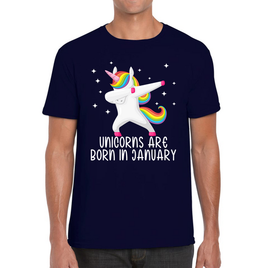 Unicorns Are Born In January Dabbing Unicorn Funny Birthday Month Novelty Slogan Mens Tee Top