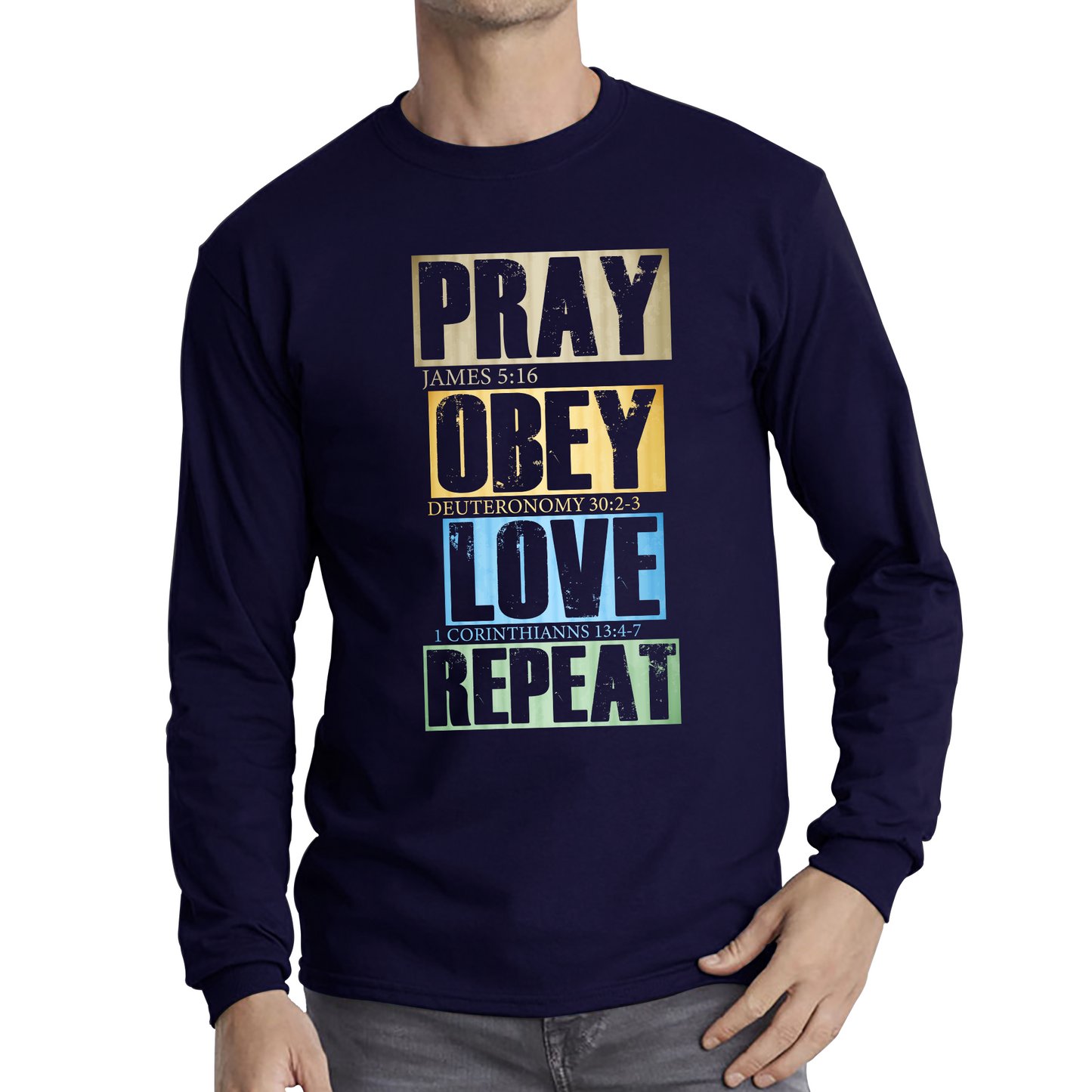 Pray Obey Love Repeat Vintage Christian Bible Christianity Long Sleeve T Shirt