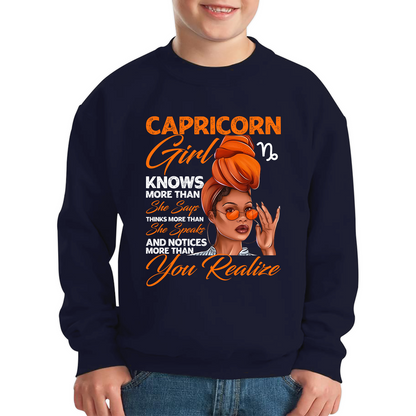 Capricorn Girl Knows More Than Think More Than Horoscope Zodiac Astrological Sign Birthday Kids Jumper