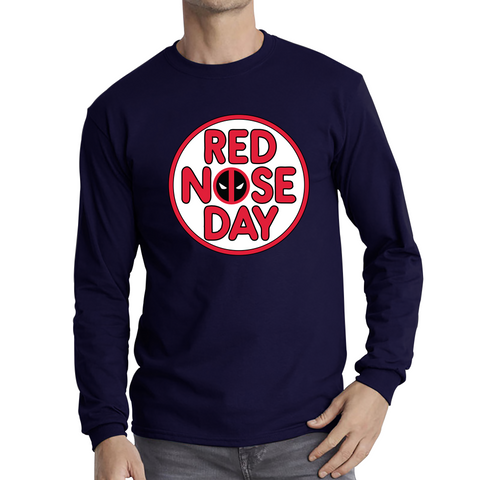 Deadpool Red Nose Day Adult Long Sleeve T Shirt. 50% Goes To Charity