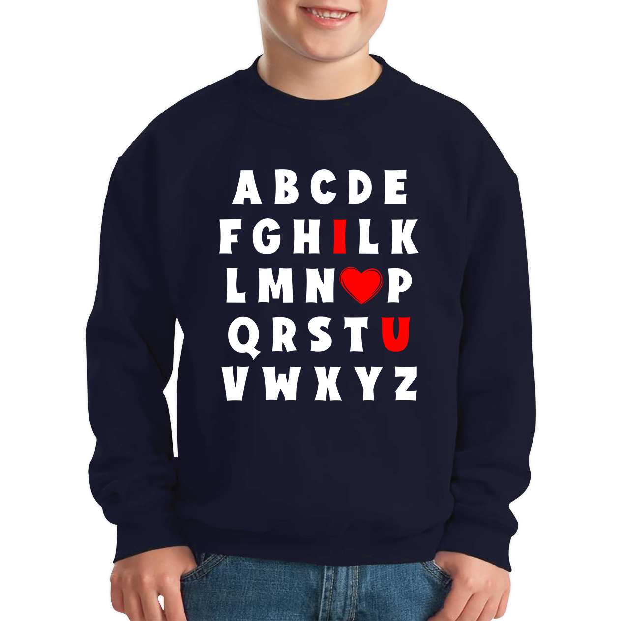 I Love You In Alphabet ABC Valentine's Day English Alphabet I Love You Kids Jumper