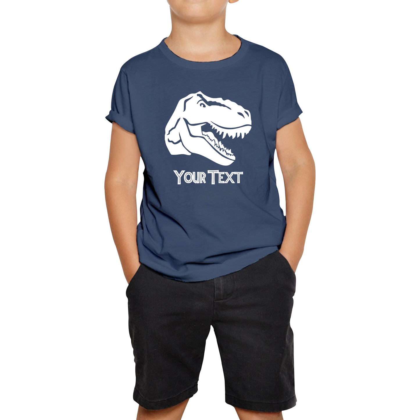 Personalised Dinosaur T-Rex Roaring Face Your Text Tyrannosaurus Rex Dino Kids Tee