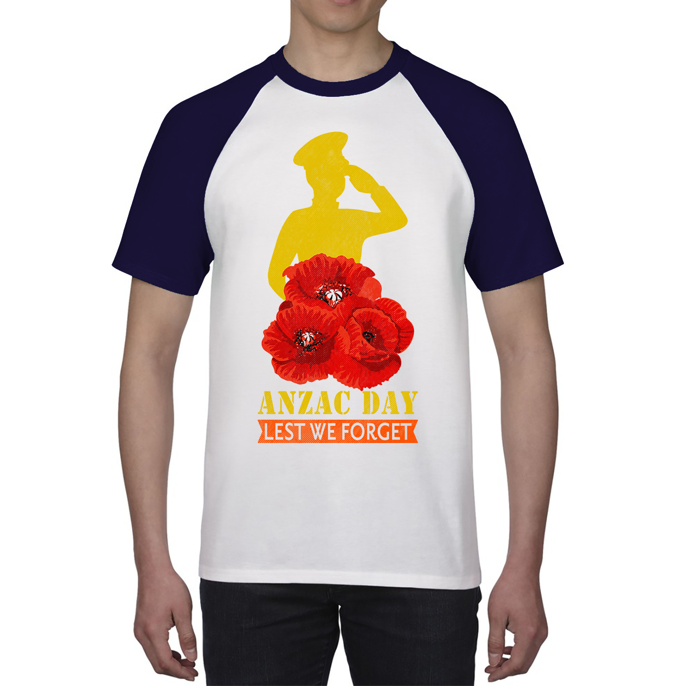 Anzac Day Lest We Forget Poppy Baseball T Shirt