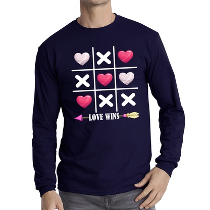 Valentine's Day Tic Tac Toe Love Wins Tic Tac Funny Game Lovers Gift Long Sleeve T Shirt