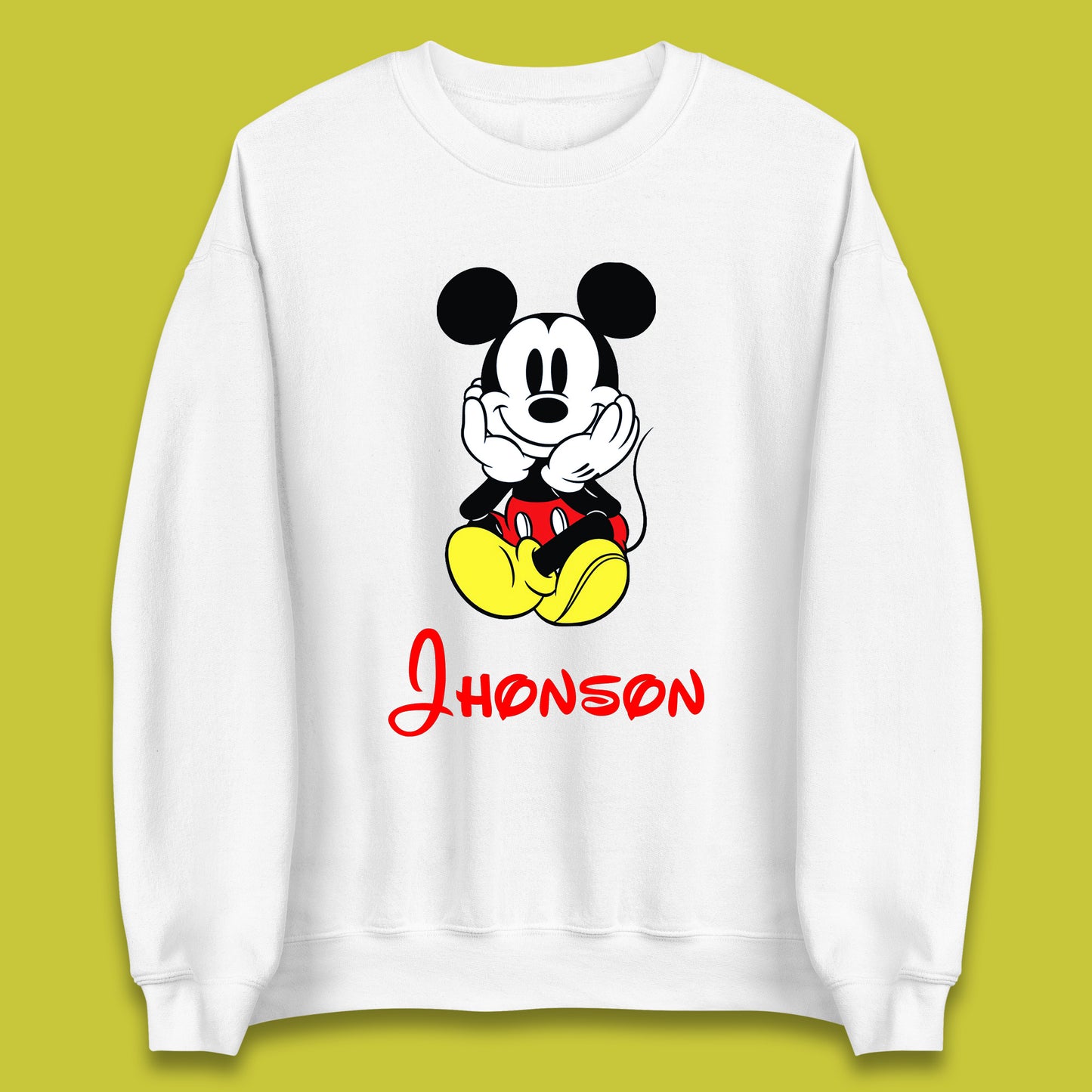 Personalised Sitting Disney Mickey Mouse Minnie Mouse Your Name Cute Cartoon Character Disney World Unisex Sweatshirt