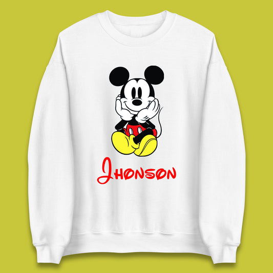 Personalised Sitting Disney Mickey Mouse Minnie Mouse Your Name Cute Cartoon Character Disney World Unisex Sweatshirt