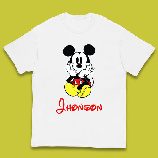 Personalised Sitting Disney Mickey Mouse Minnie Mouse Your Name Cute Cartoon Character Disney World Kids T Shirt