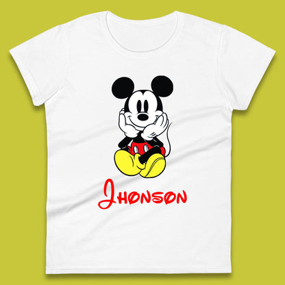 Personalised Sitting Disney Mickey Mouse Minnie Mouse Your Name Cute Cartoon Character Disney World Womens Tee Top