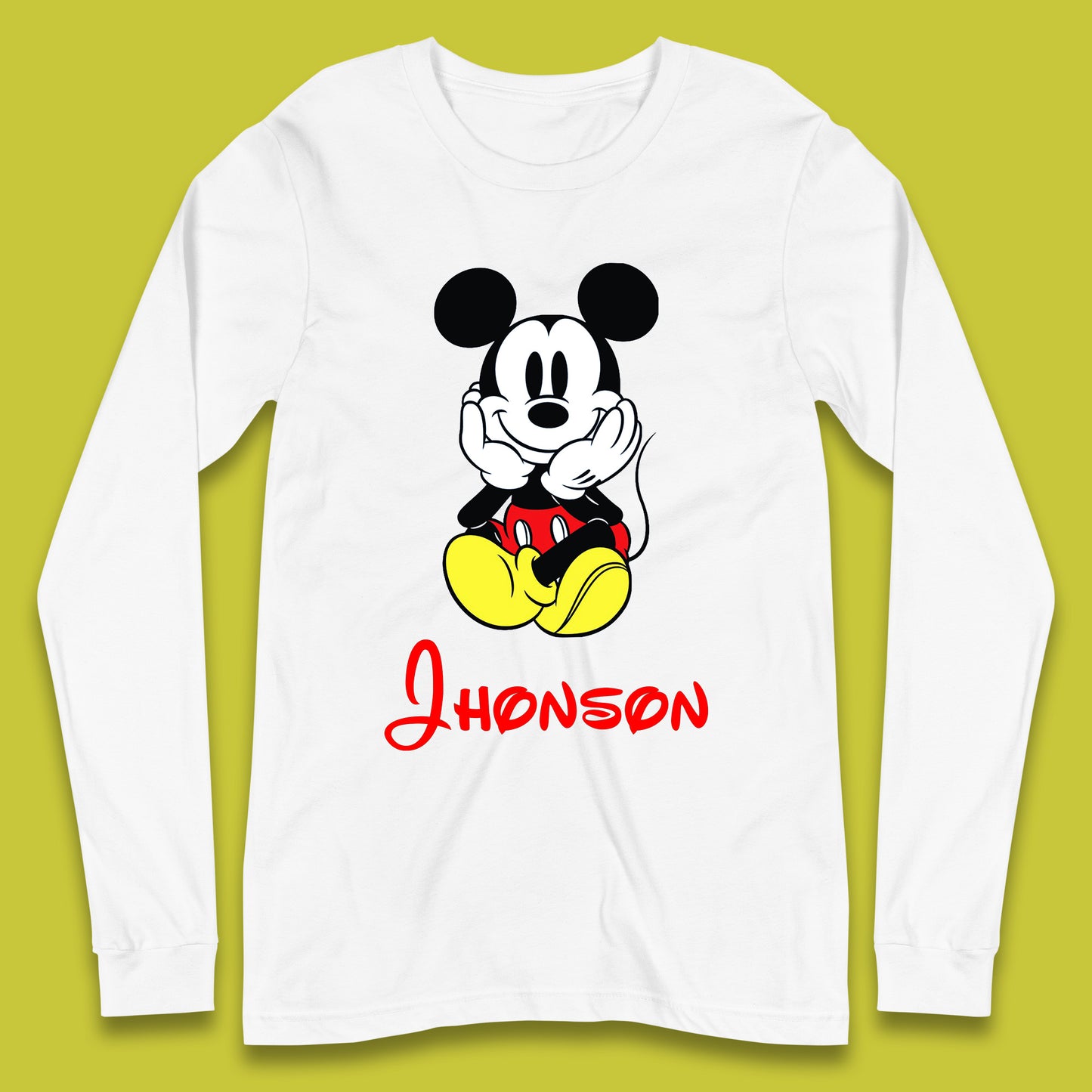 Personalised Sitting Disney Mickey Mouse Minnie Mouse Your Name Cute Cartoon Character Disney World Long Sleeve T Shirt