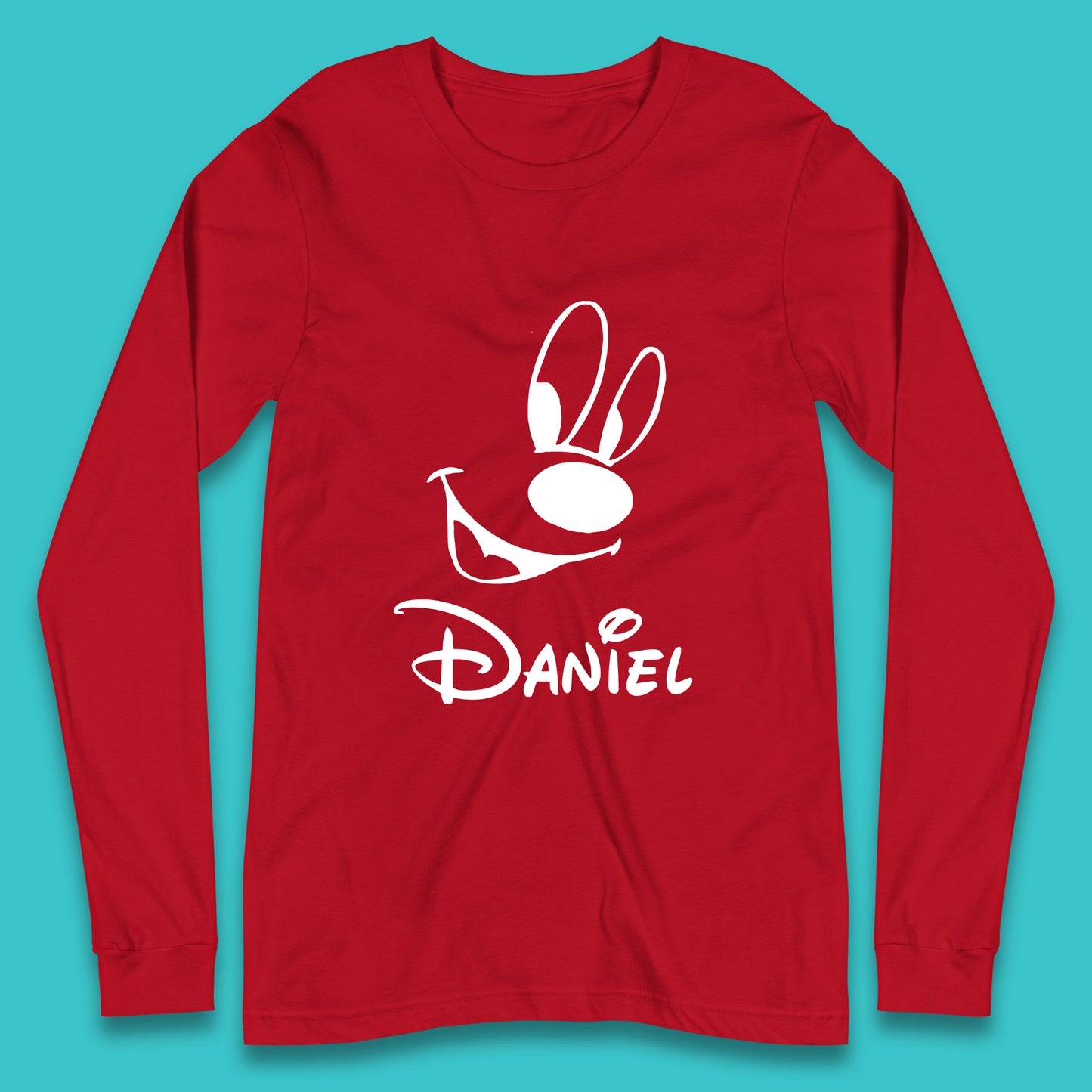 Personalised Disney Oswald the Lucky Rabbit Face Your Name Vintage Animated Cartoon Character Disney Trip Long Sleeve T Shirt