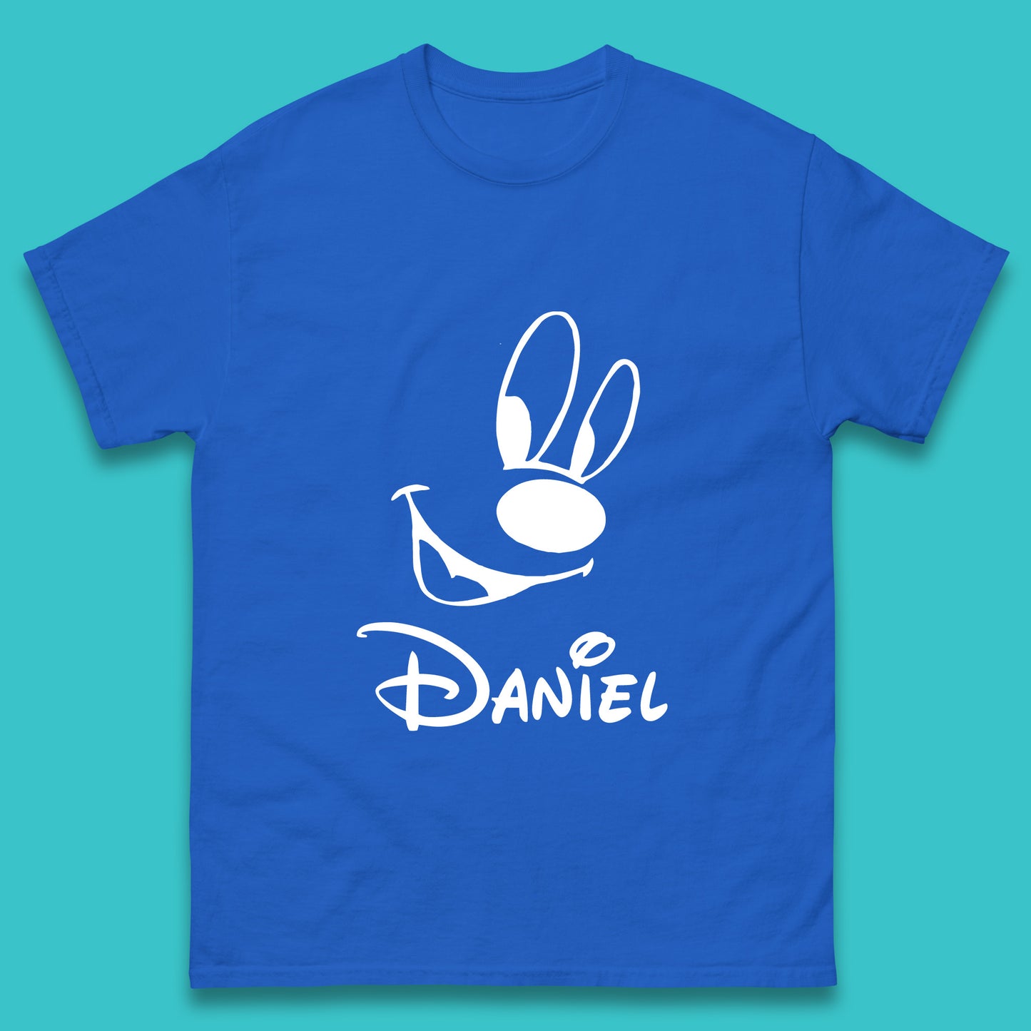 Personalised Disney Oswald the Lucky Rabbit Face Your Name Vintage Animated Cartoon Character Disney Trip Mens Tee Top