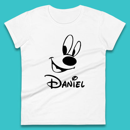 Personalised Disney Oswald the Lucky Rabbit Face Your Name Vintage Animated Cartoon Character Disney Trip Womens Tee Top