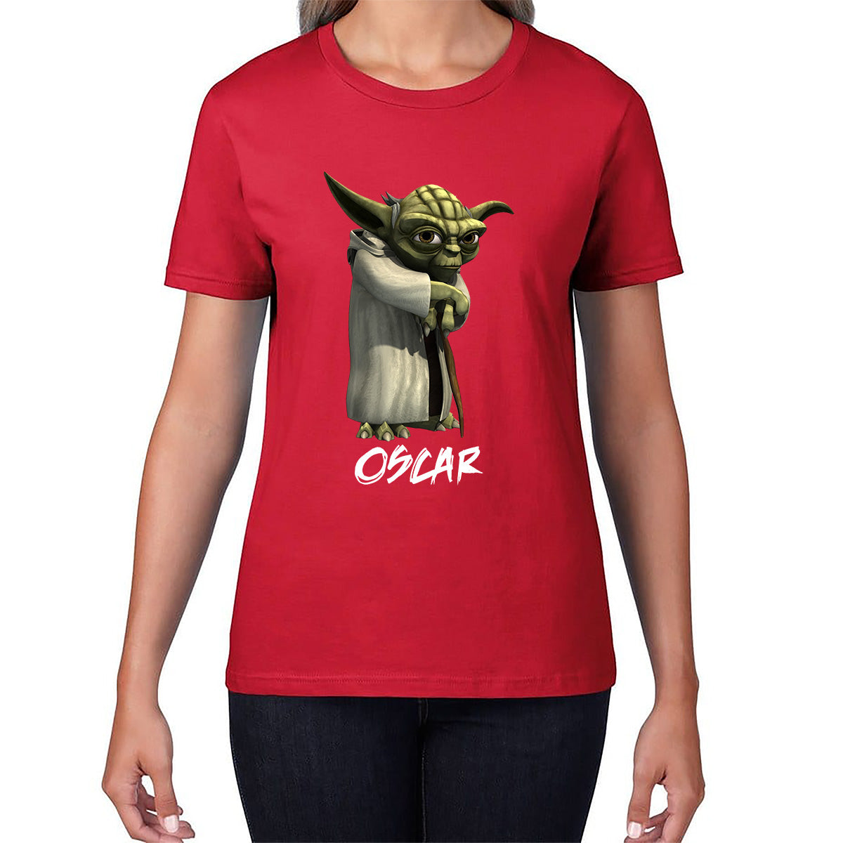 Personalized Yoda May The 4th Be With You Green Humanoid Alien Star Wars Day Disney Star Wars 46th Anniversary Womens Tee Top